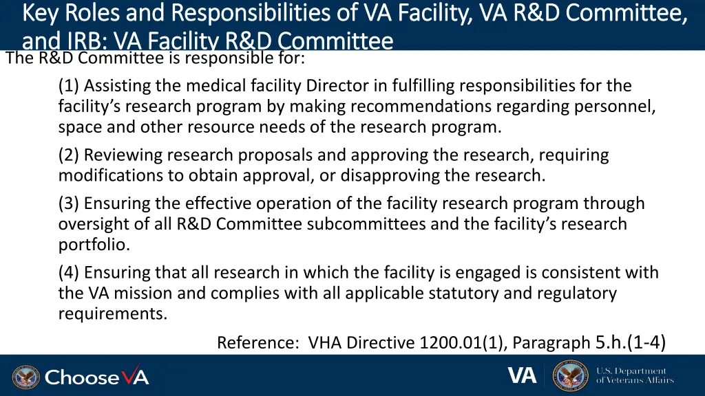 key roles and responsibilities of va facility 2