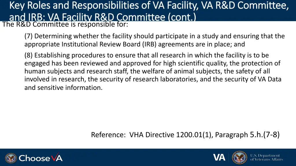 key roles and responsibilities of va facility 3