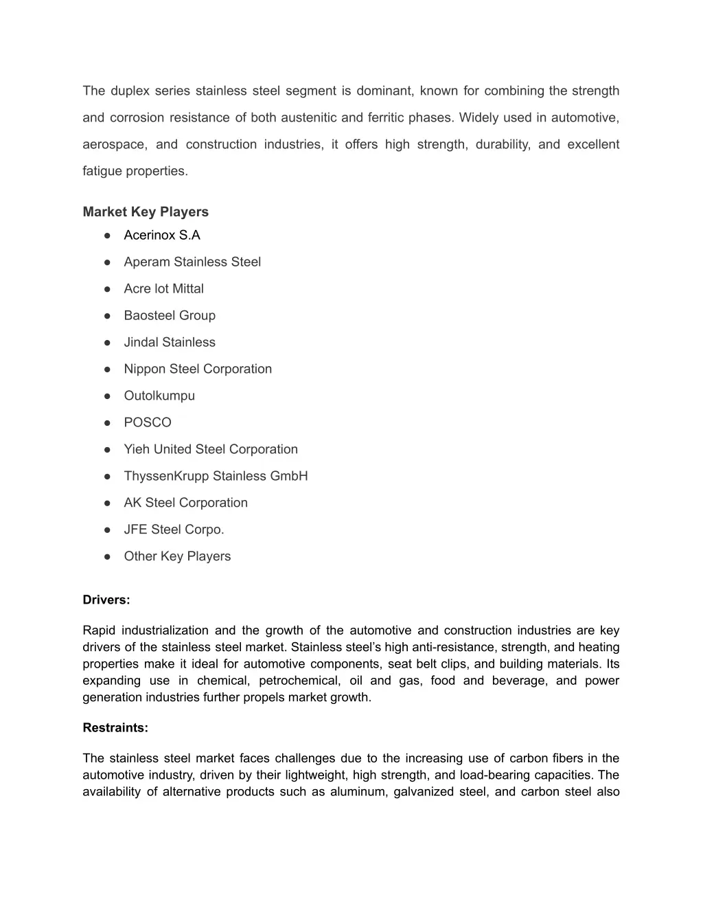 the duplex series stainless steel segment