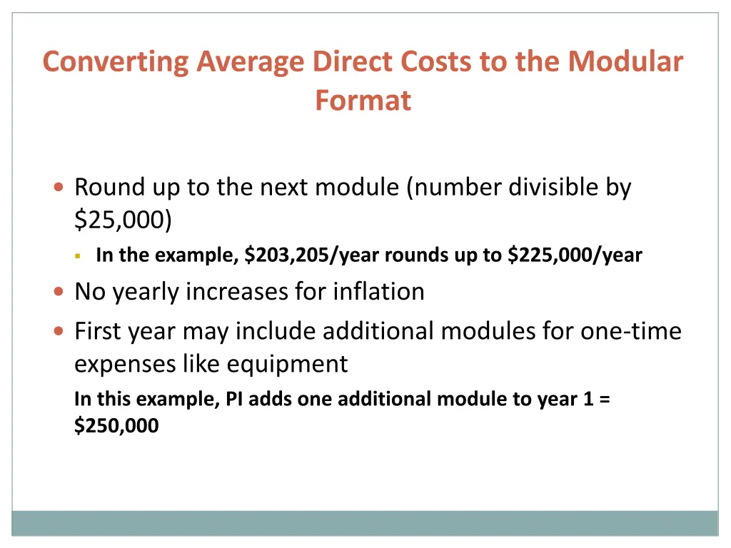 converting average direct costs to the modular