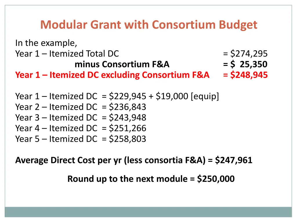 modular grant with consortium budget