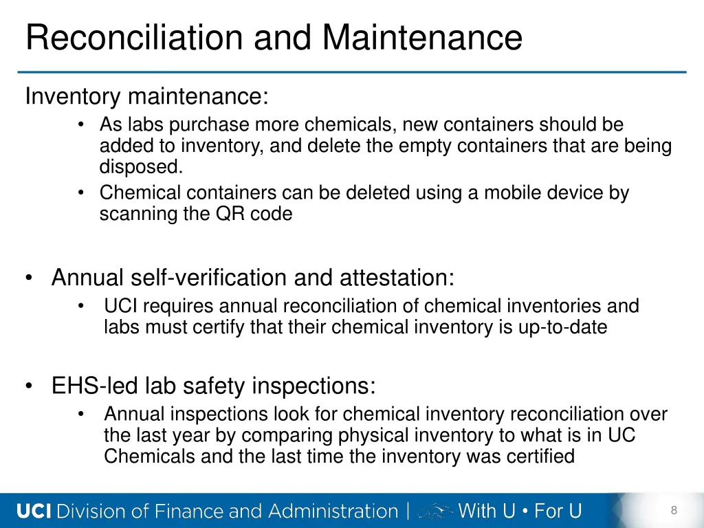 reconciliation and maintenance