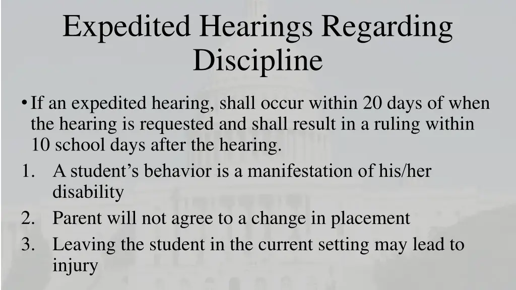 expedited hearings regarding discipline