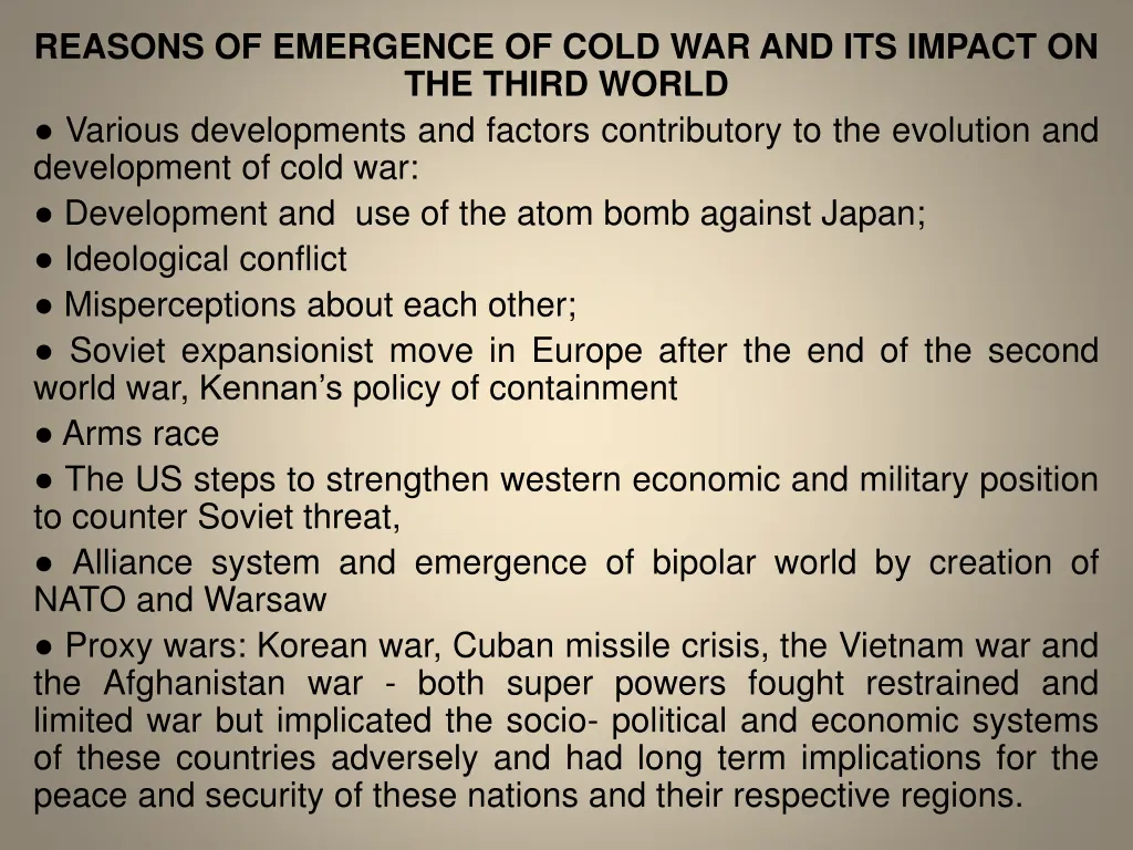 reasons of emergence of cold war and its impact