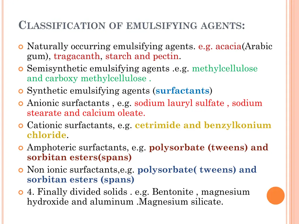 c lassification of emulsifying agents