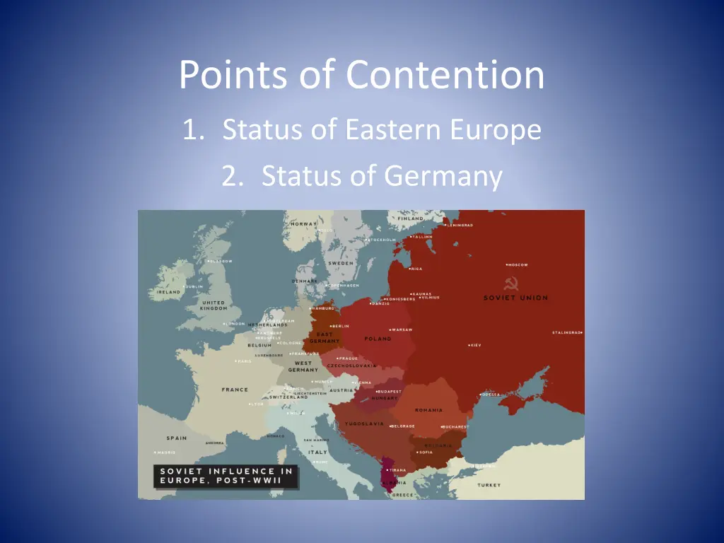 points of contention 1 status of eastern europe