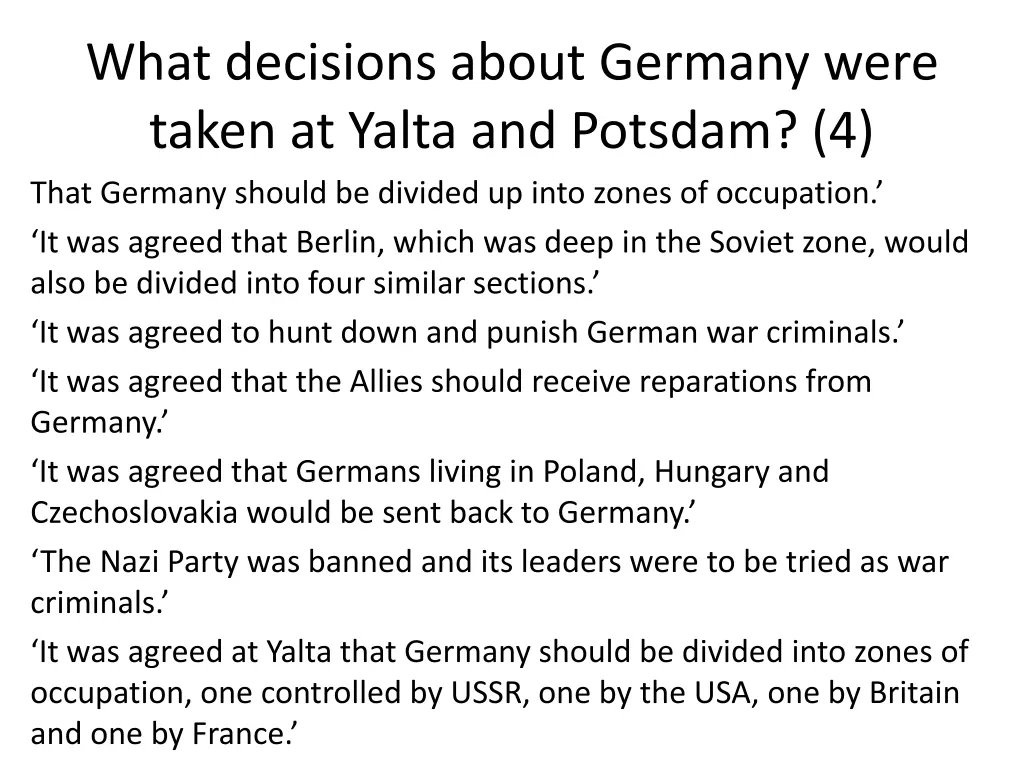 what decisions about germany were taken at yalta 1