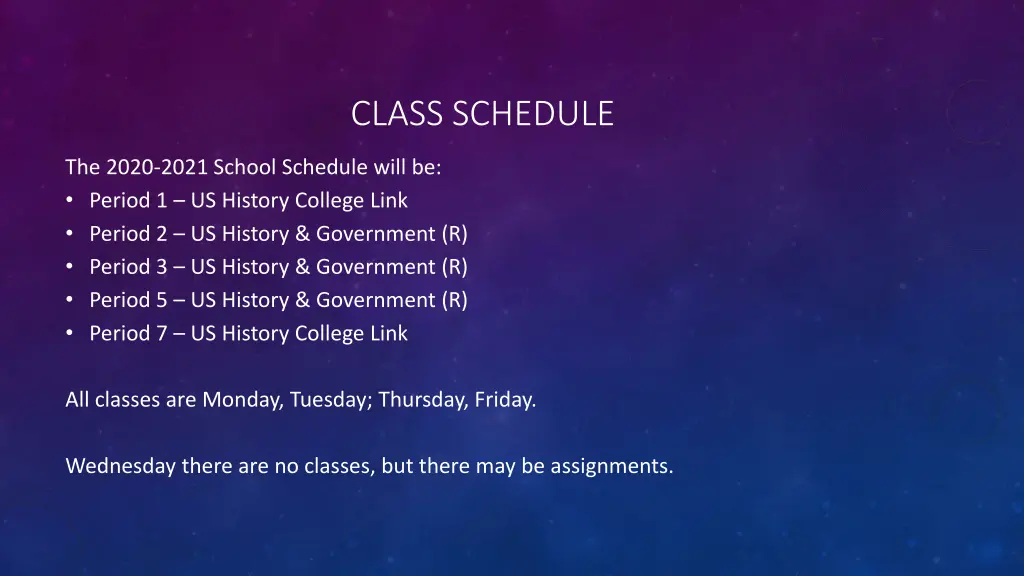 class schedule