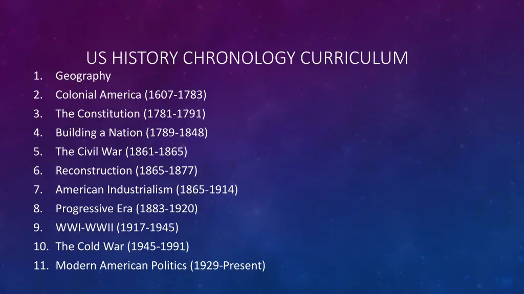 us history chronology curriculum geography