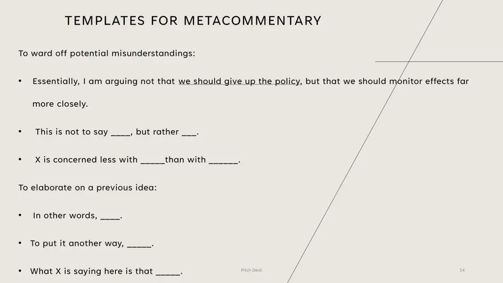 templates for metacommentary