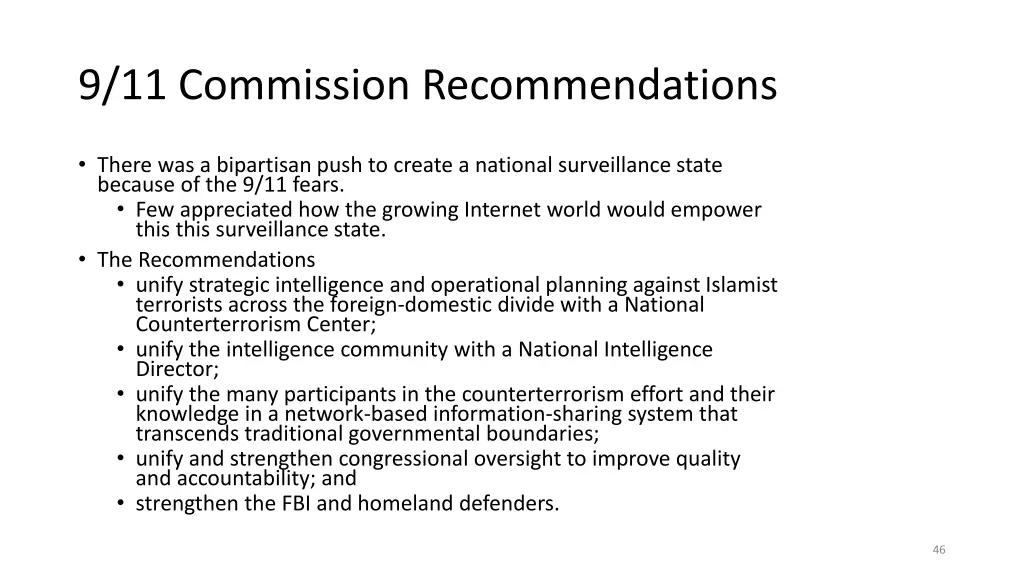 9 11 commission recommendations