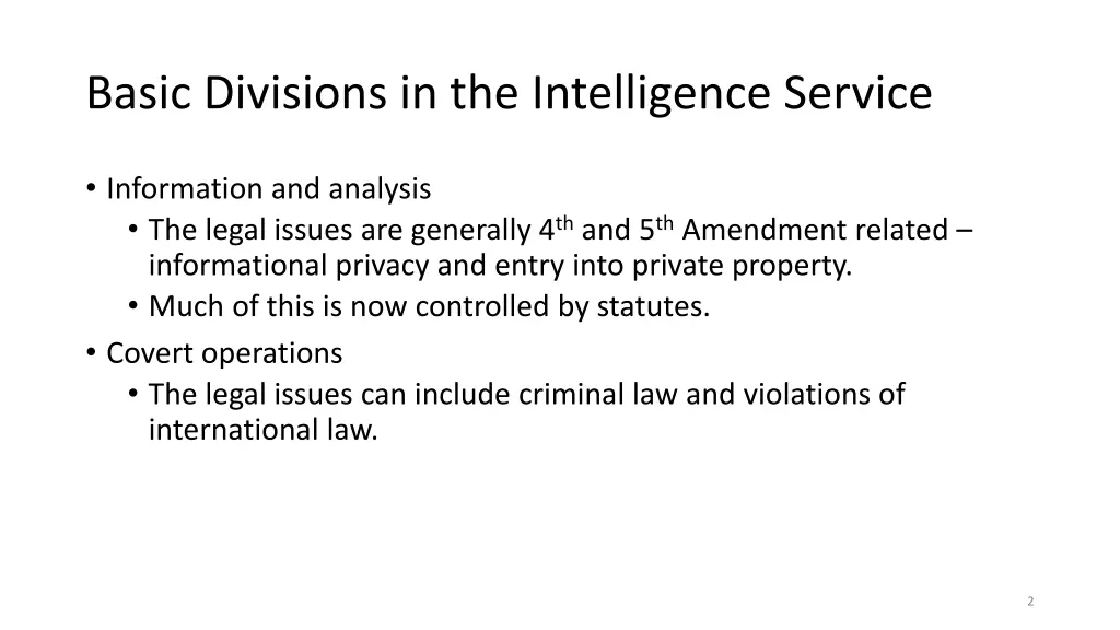 basic divisions in the intelligence service