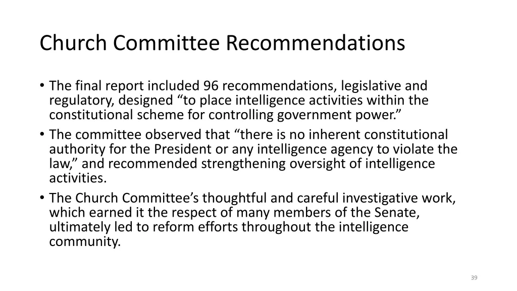 church committee recommendations