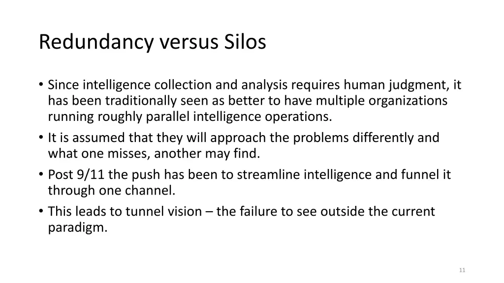 redundancy versus silos