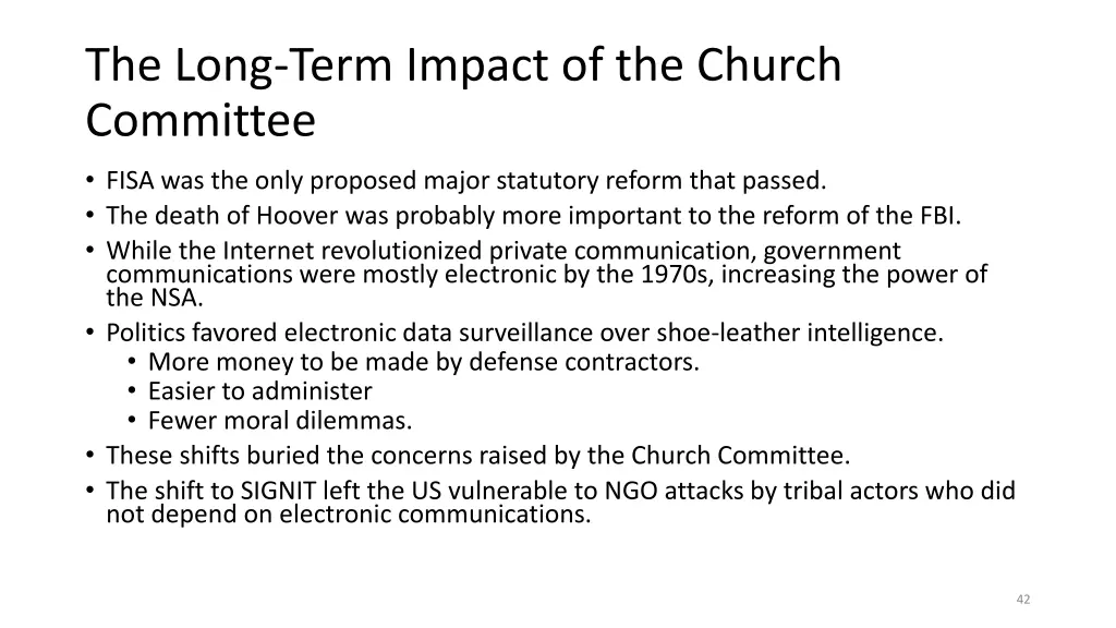 the long term impact of the church committee