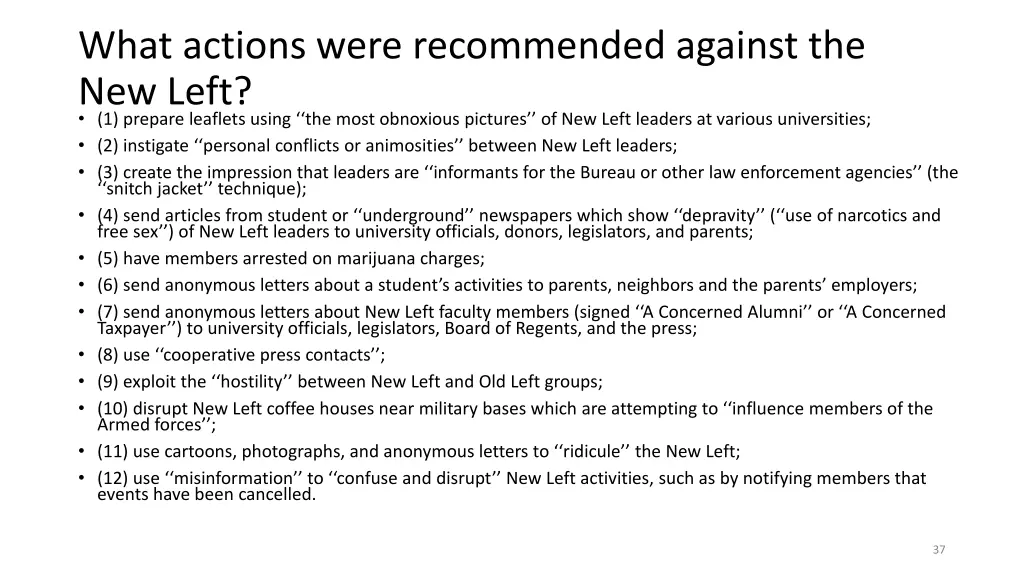 what actions were recommended against