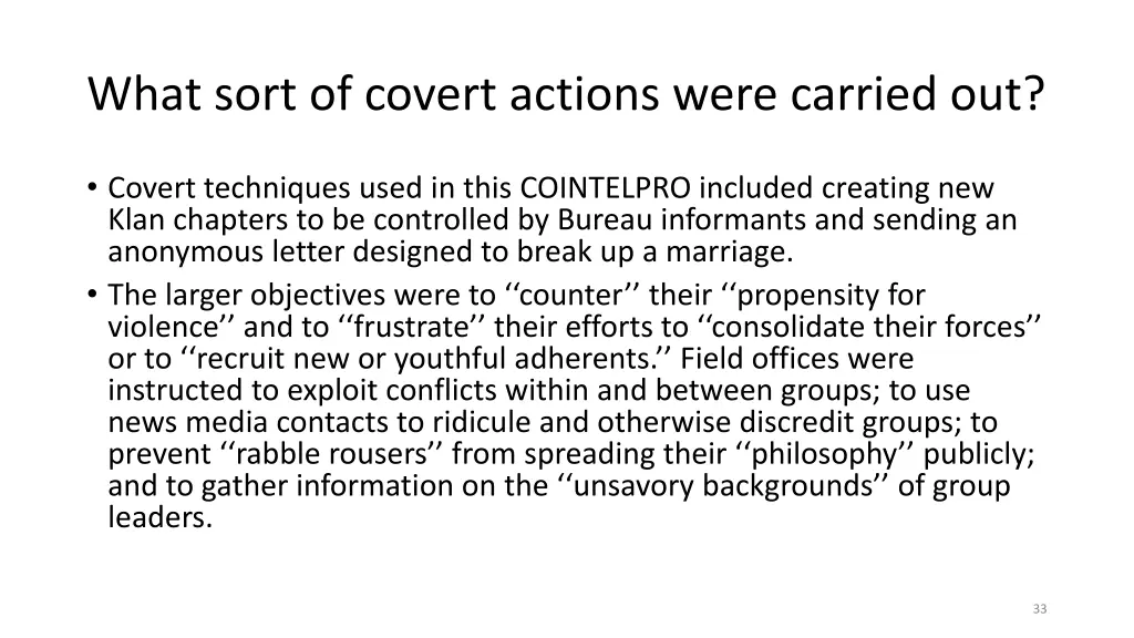 what sort of covert actions were carried out