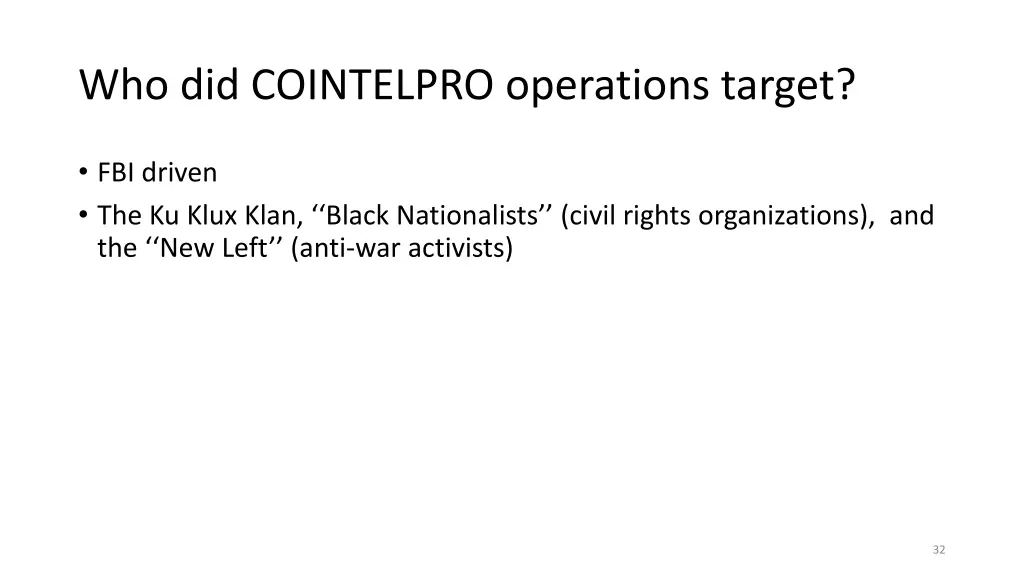 who did cointelpro operations target