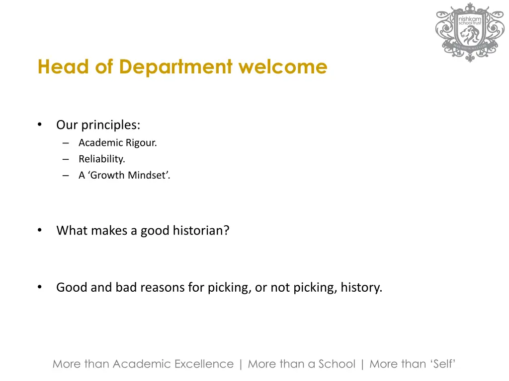 head of department welcome