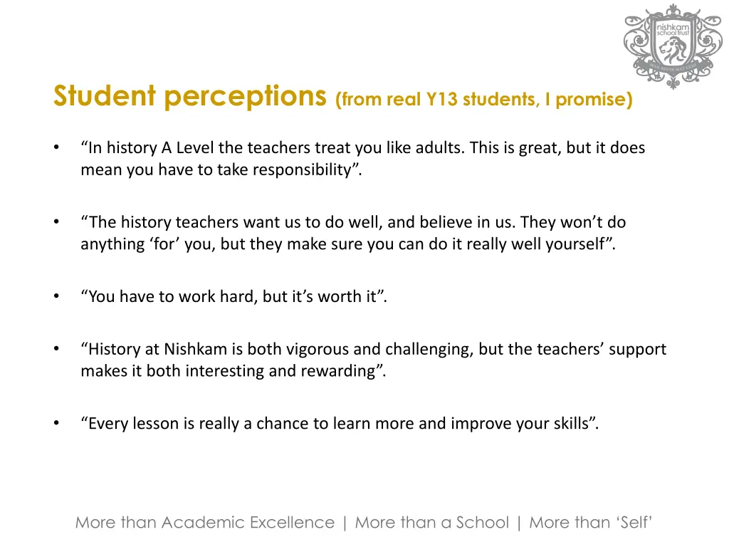 student perceptions from real y13 students