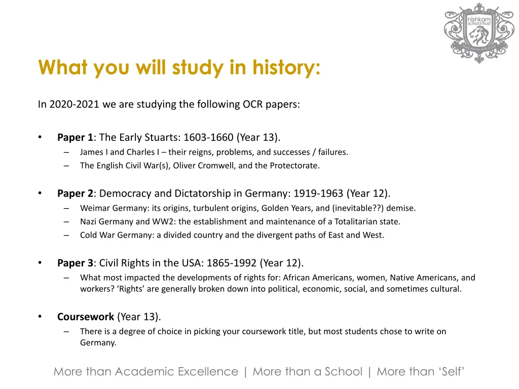 what you will study in history