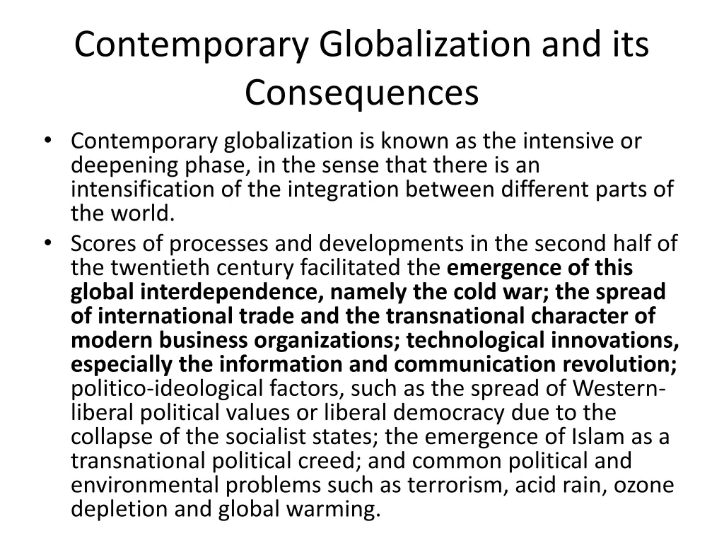 contemporary globalization and its consequences