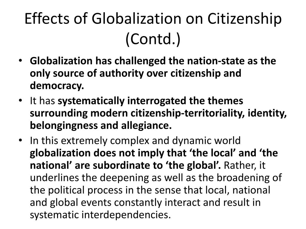 effects of globalization on citizenship contd