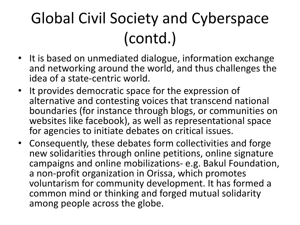 global civil society and cyberspace contd