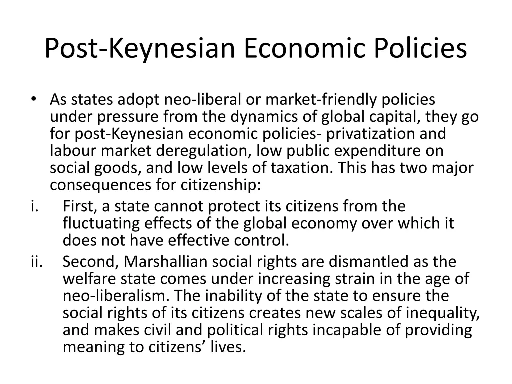 post keynesian economic policies