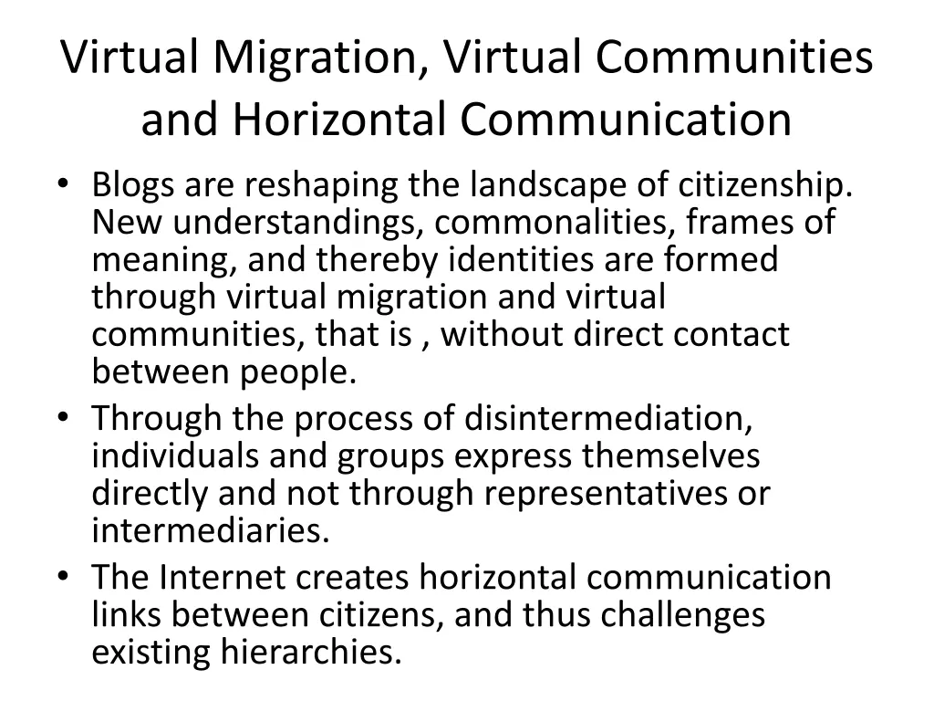 virtual migration virtual communities