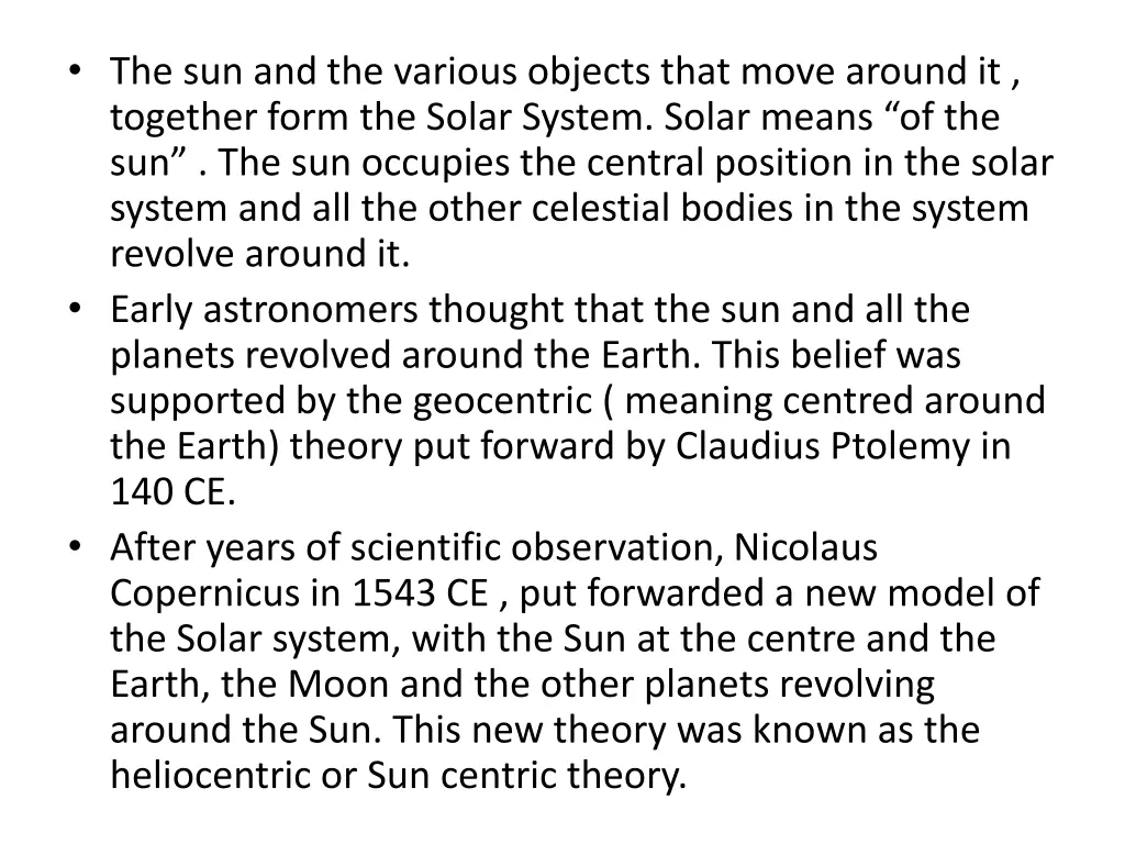 the sun and the various objects that move around