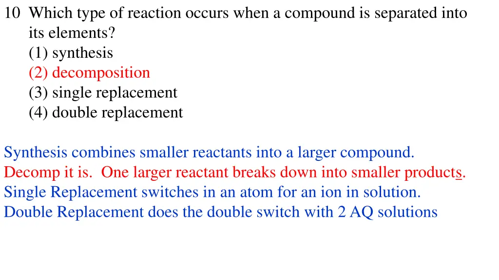 10 which type of reaction occurs when a compound 1