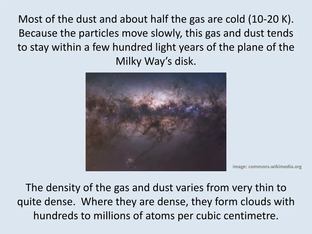 most of the dust and about half the gas are cold