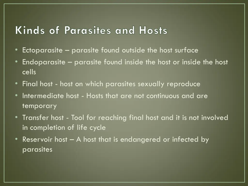 kinds of parasites and hosts