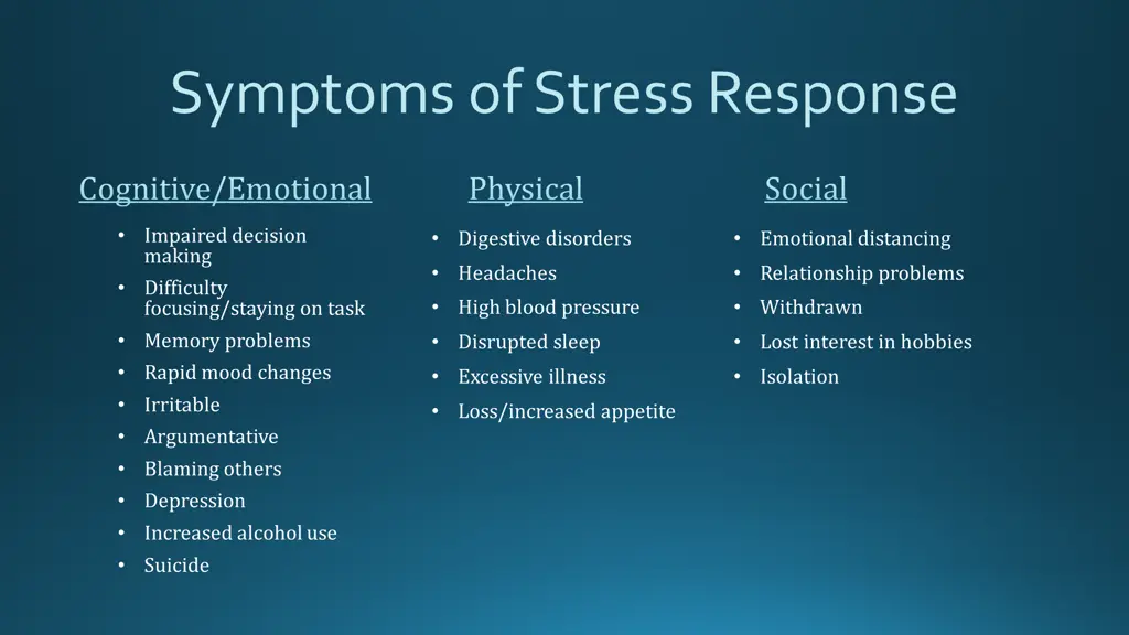 symptoms of stress response