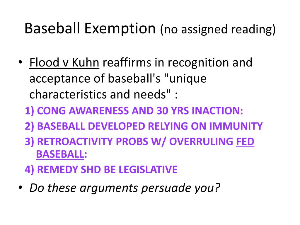 baseball exemption no assigned reading