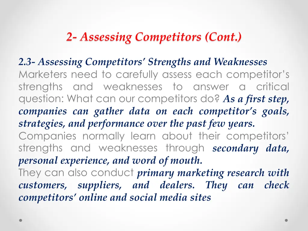 2 assessing competitors cont 2