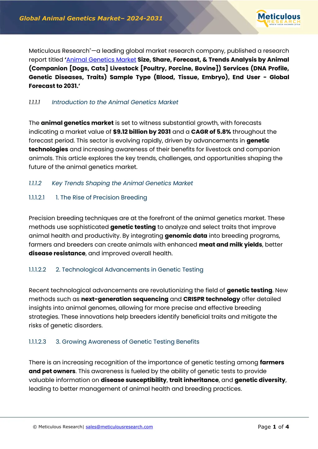 global animal genetics market 2024 2031