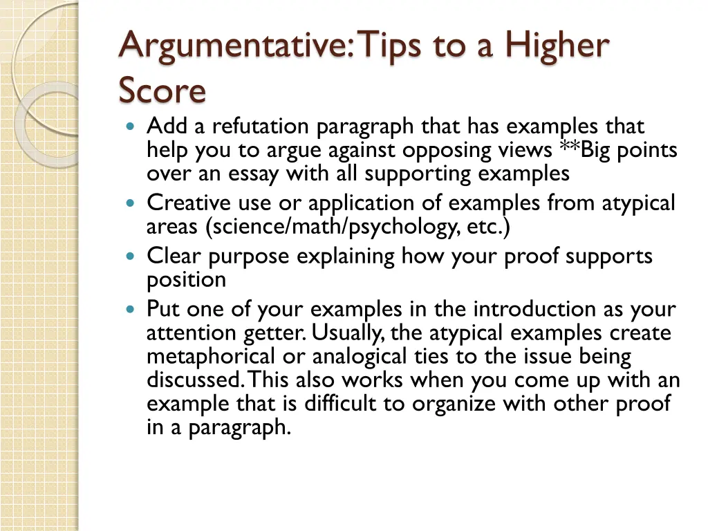 argumentative tips to a higher score