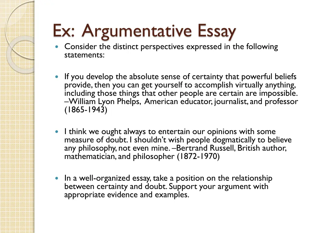 ex argumentative essay consider the distinct