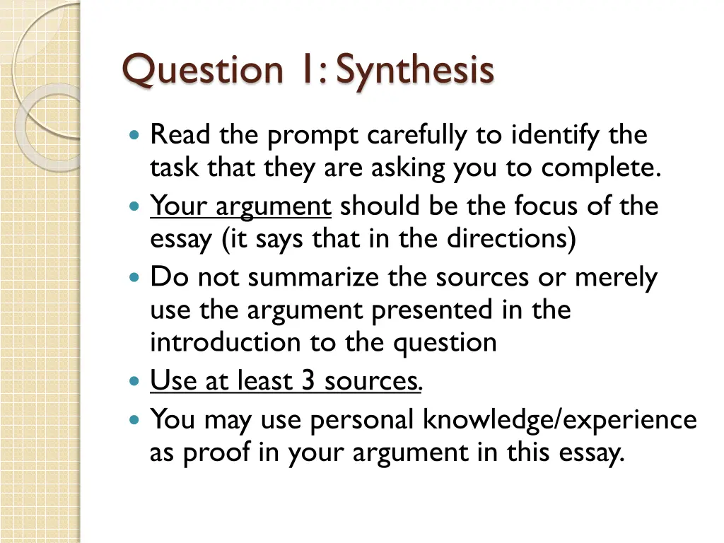 question 1 synthesis