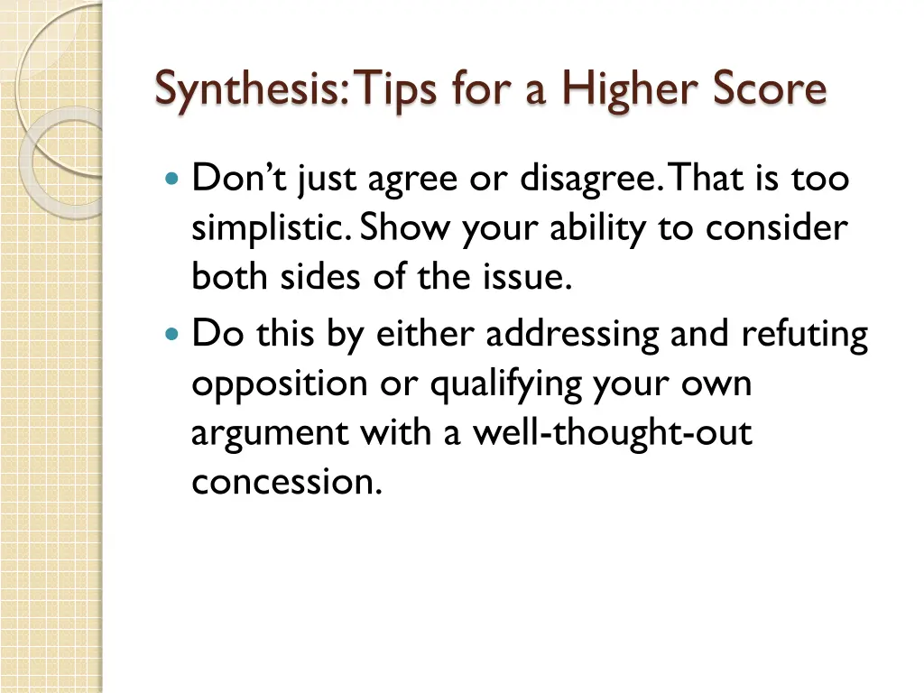 synthesis tips for a higher score 2