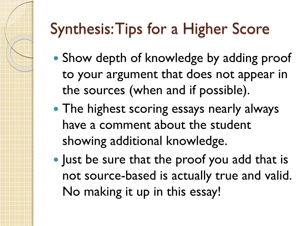 synthesis tips for a higher score 3