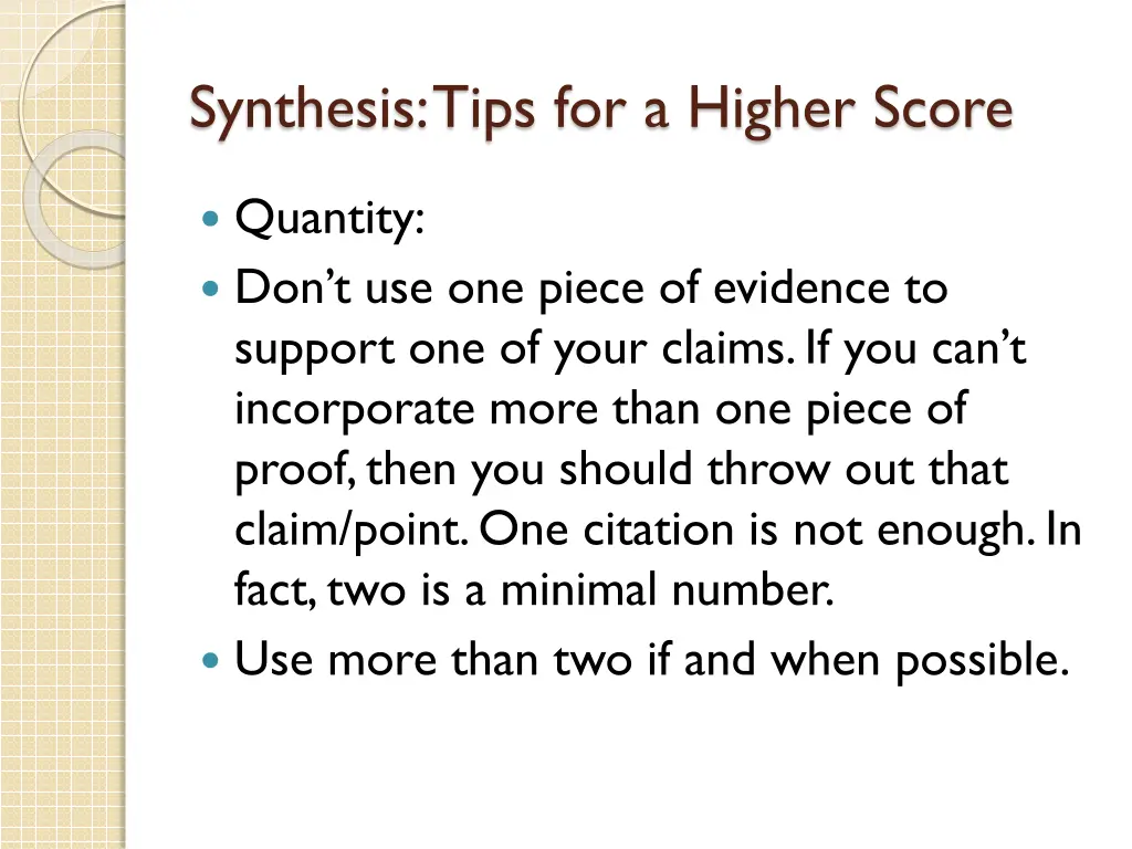 synthesis tips for a higher score 4