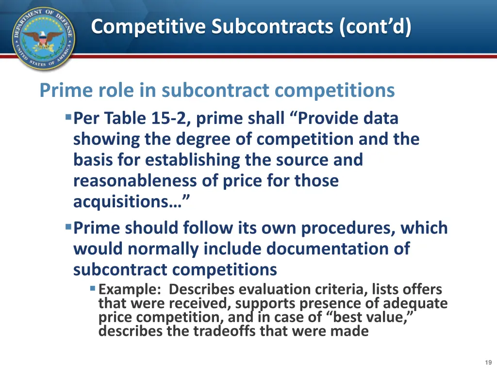 competitive subcontracts cont d