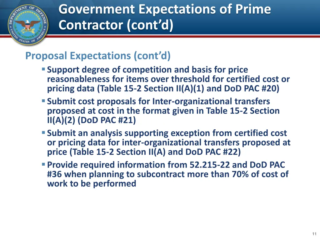 government expectations of prime contractor cont d 2