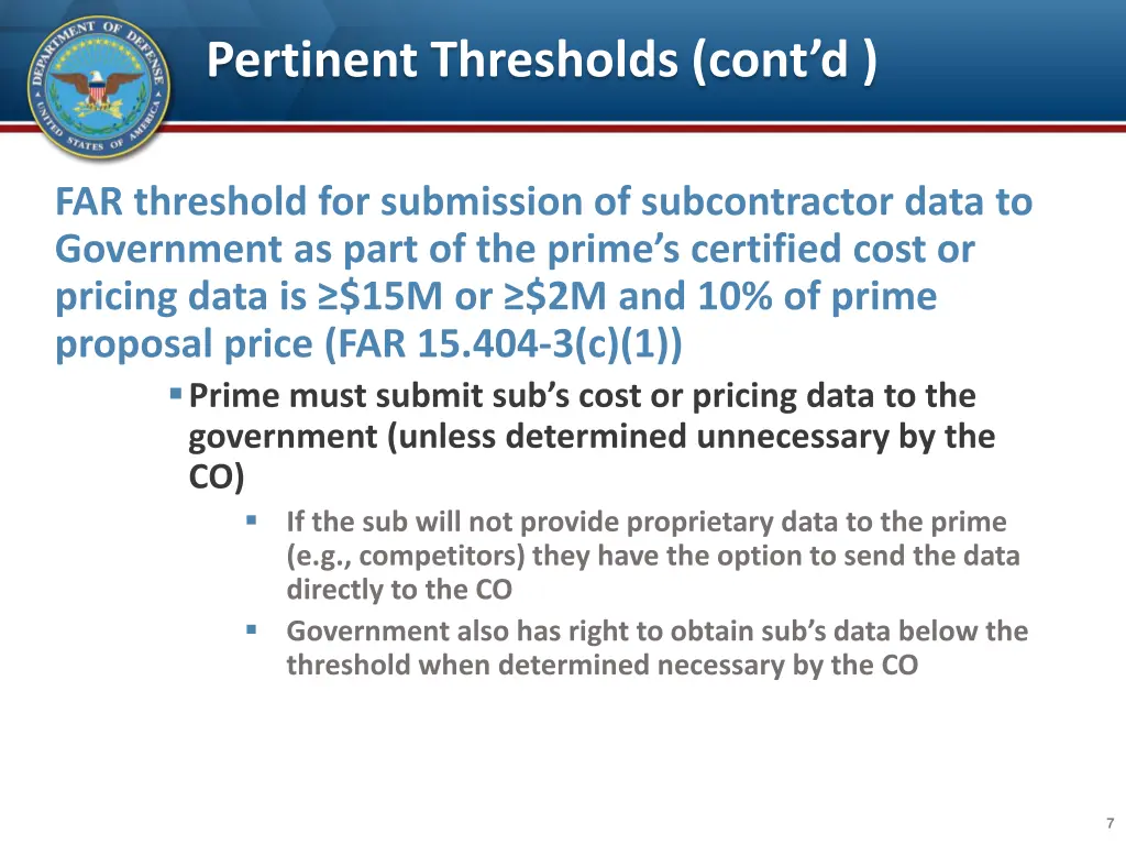 pertinent thresholds cont d