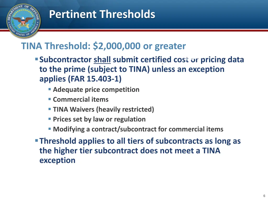 pertinent thresholds