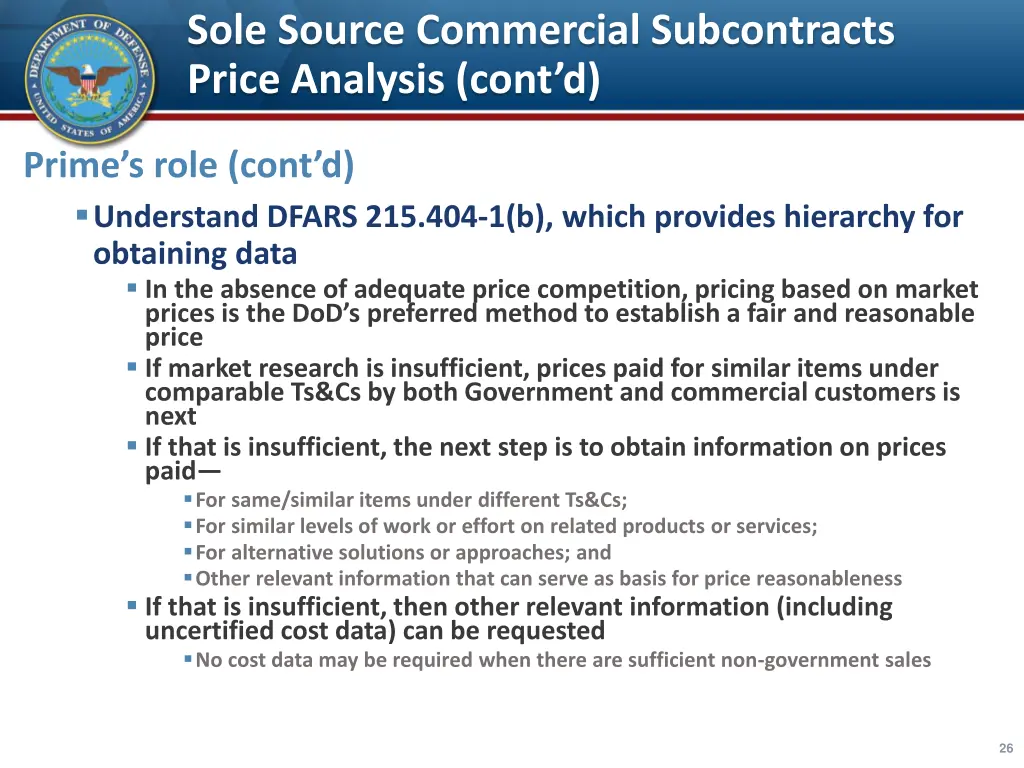 sole source commercial subcontracts price 1