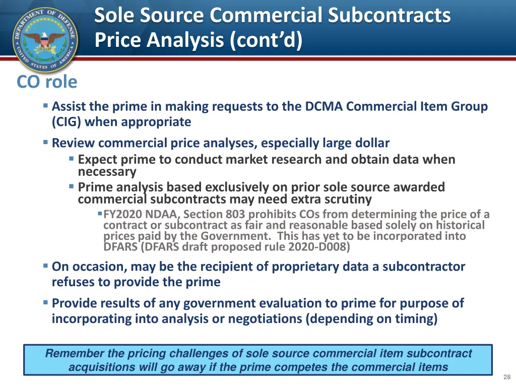 sole source commercial subcontracts price 3